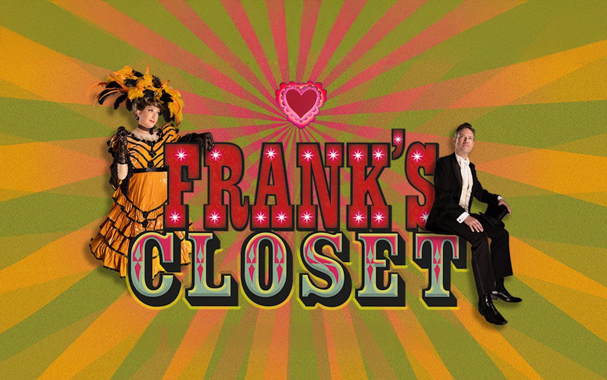 Frank’s Closet logo with a performer in a vibrant costume and a person in formal attire.