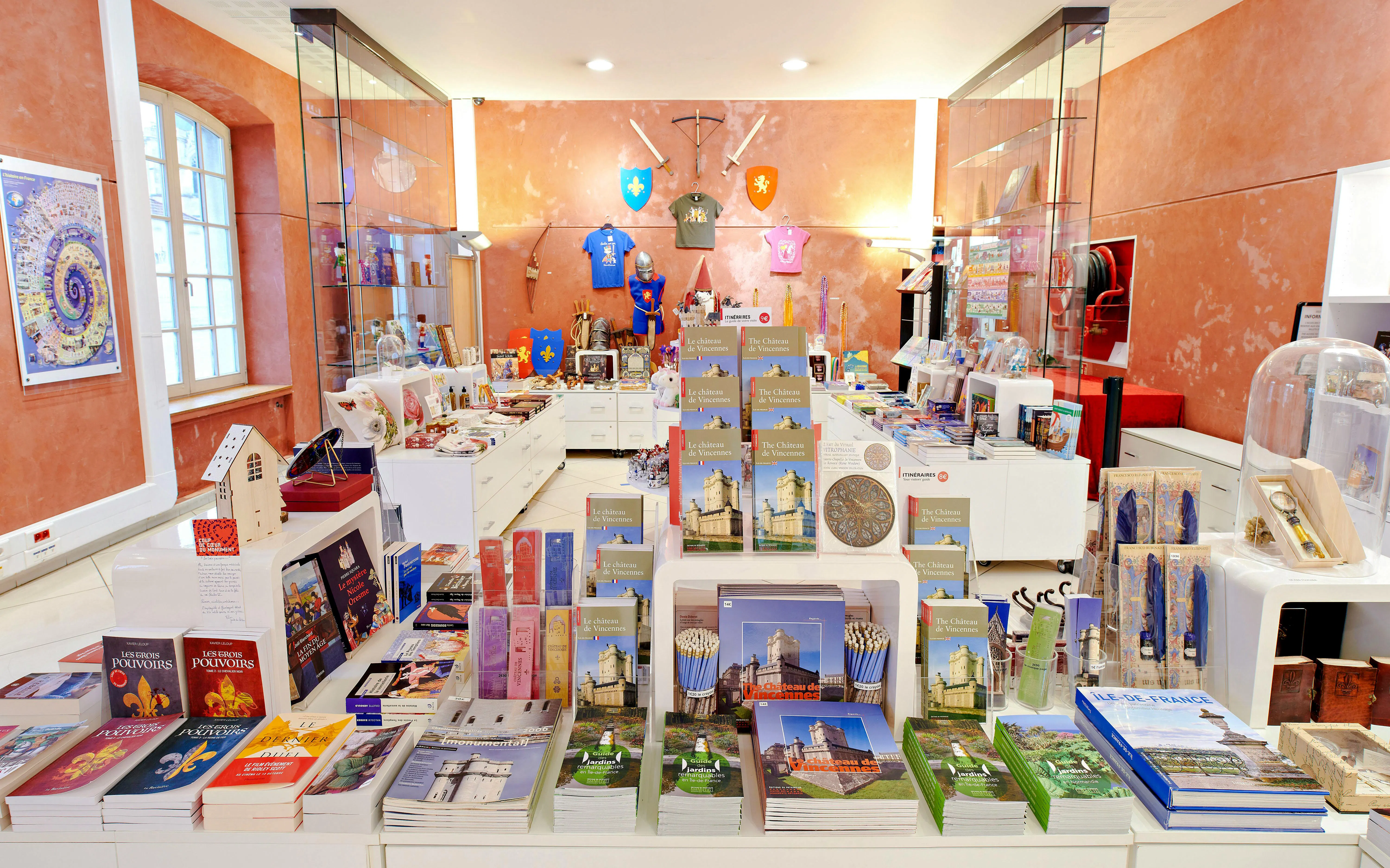 Gift shop at Château de Vincennes with books and souvenirs on display.