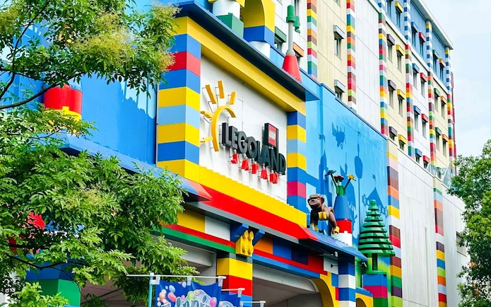 Entrance of Legoland Japan with colorful Lego-themed facade.