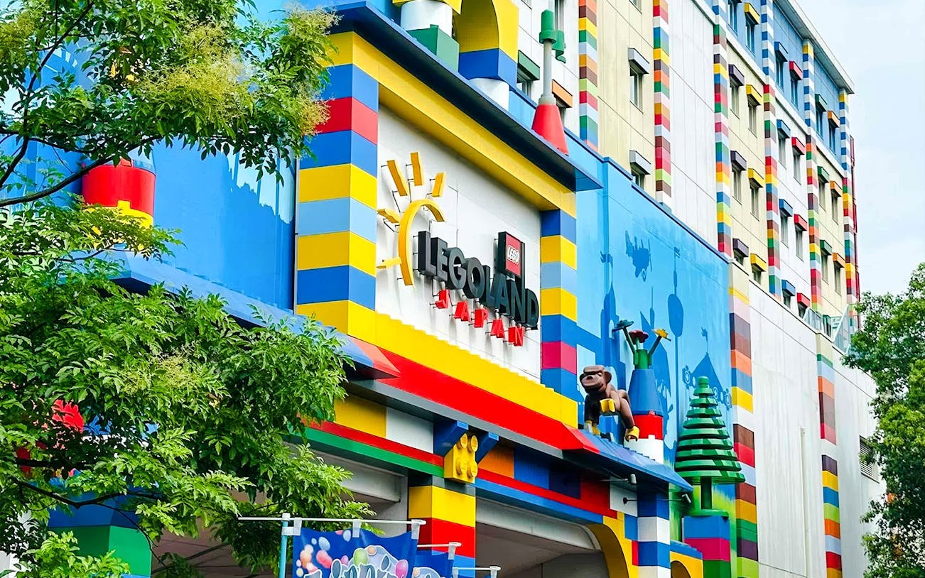 Entrance of Legoland Japan with colorful Lego-themed facade.