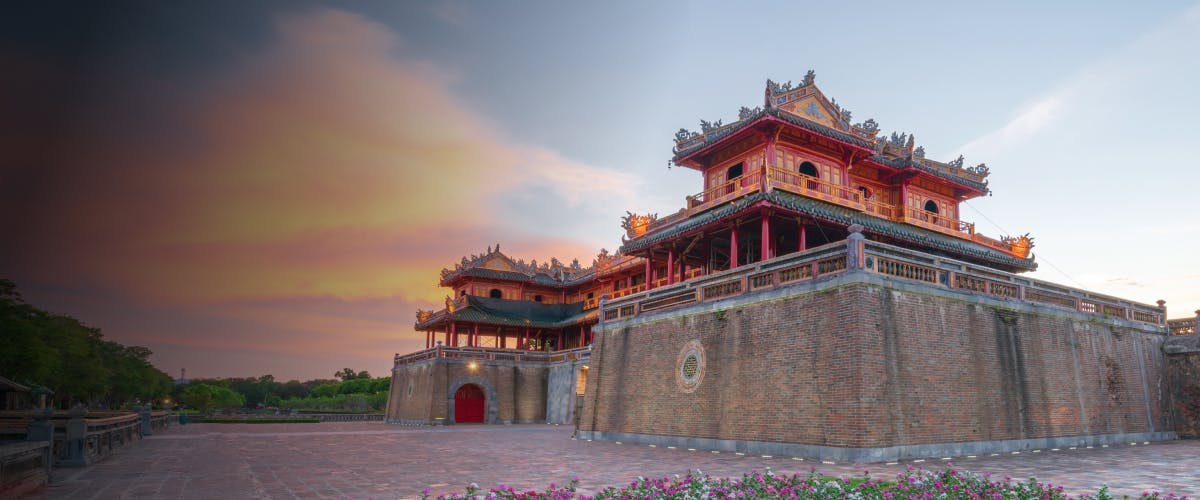 Imperial City gate at sunset in Hue, Vietnam.