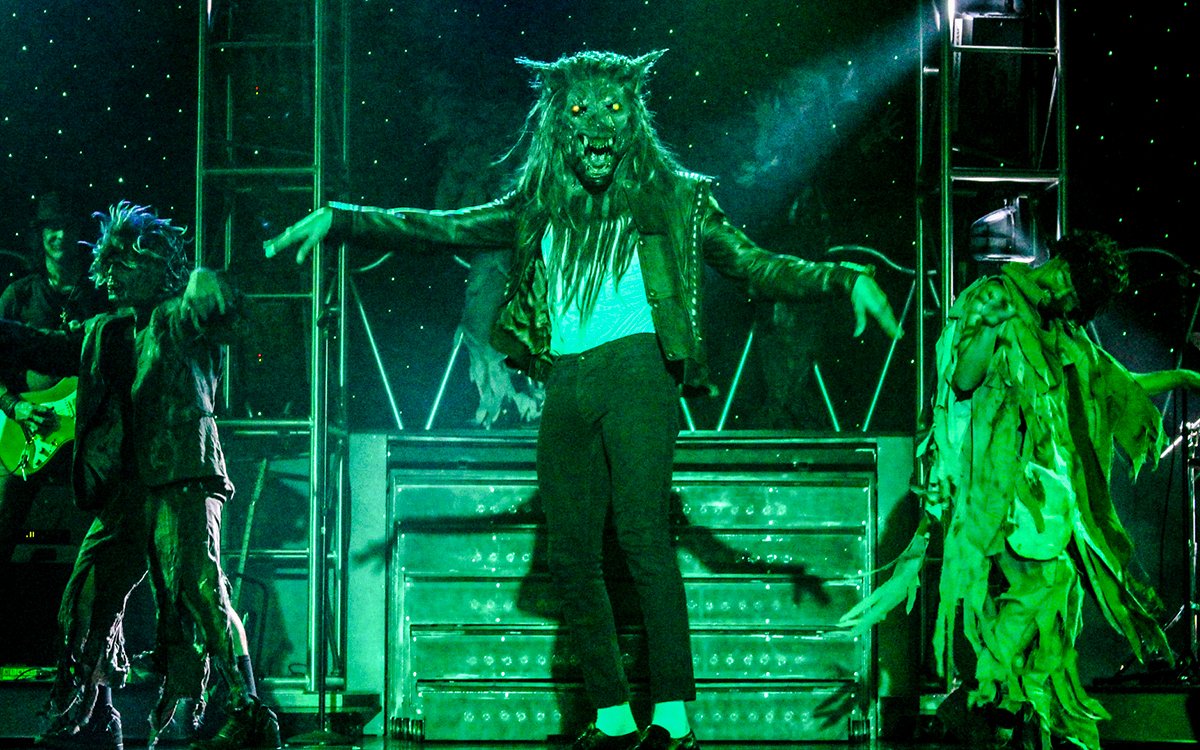 Stage performers in werewolf costumes during MJ Live show in Las Vegas.