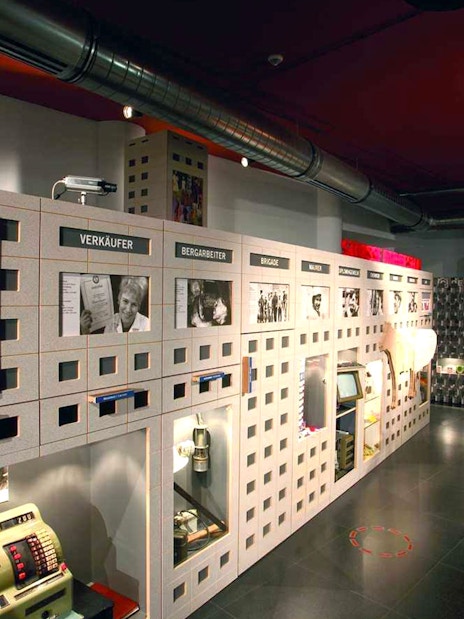 DDR Museum Berlin exhibit showcasing East German life and employment.