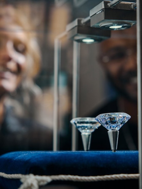 Guests viewing diamonds at Royal Coster Diamond Experience, Amsterdam.