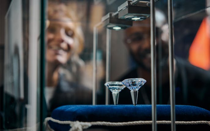 Guests viewing diamonds at Royal Coster Diamond Experience, Amsterdam.