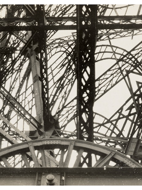 Abstract view of Eiffel Tower structure, featured in Women Photographers (1900-1975) exhibition at National Gallery of Victoria.