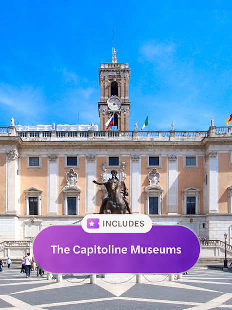 Capitoline Museums facade with equestrian statue in Rome, Italy.