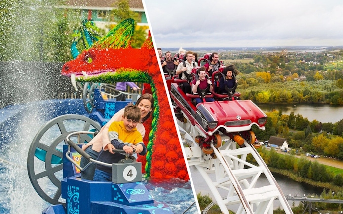 Visitors enjoying rides at Legoland Windsor and Thorpe Park.