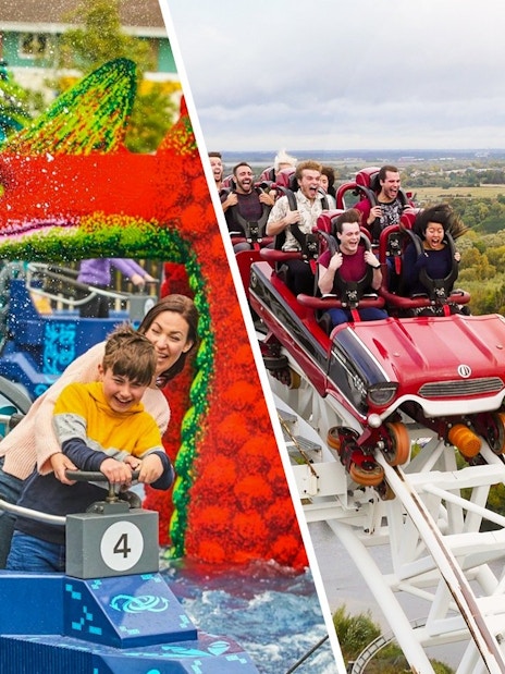 Visitors enjoying rides at Legoland Windsor and Thorpe Park.