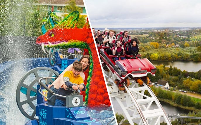 Visitors enjoying rides at Legoland Windsor and Thorpe Park.