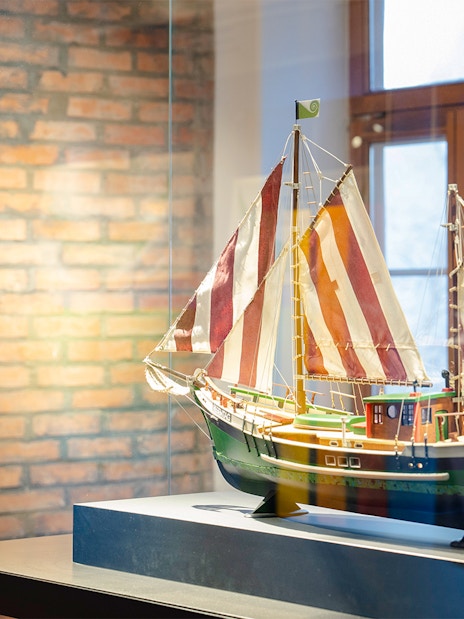 Model ship display at KUNST HAUS WIEN, Hundertwasser Museum exhibit.