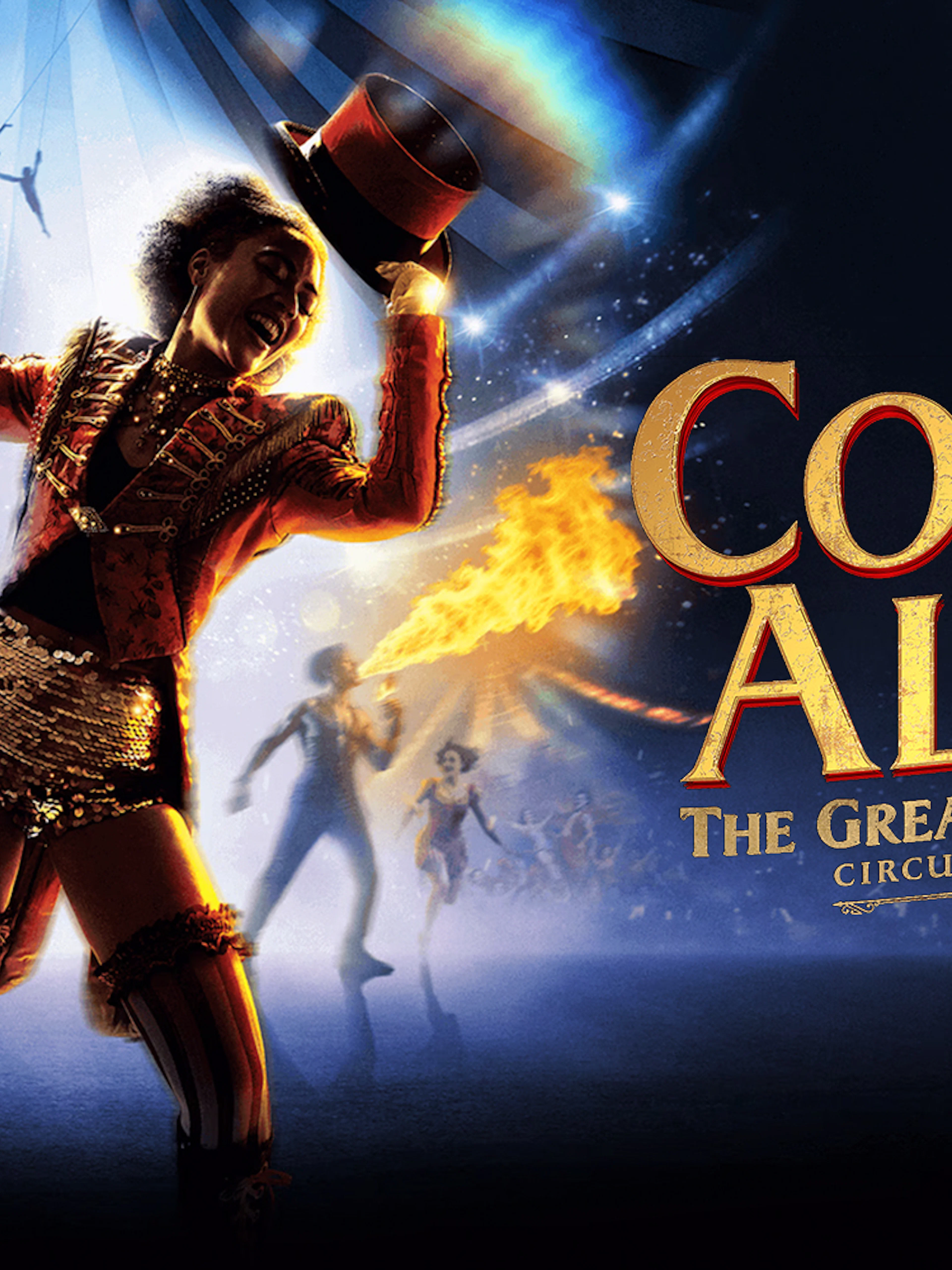 Circus performer with top hat and baton in vibrant show, "Come Alive" theme.