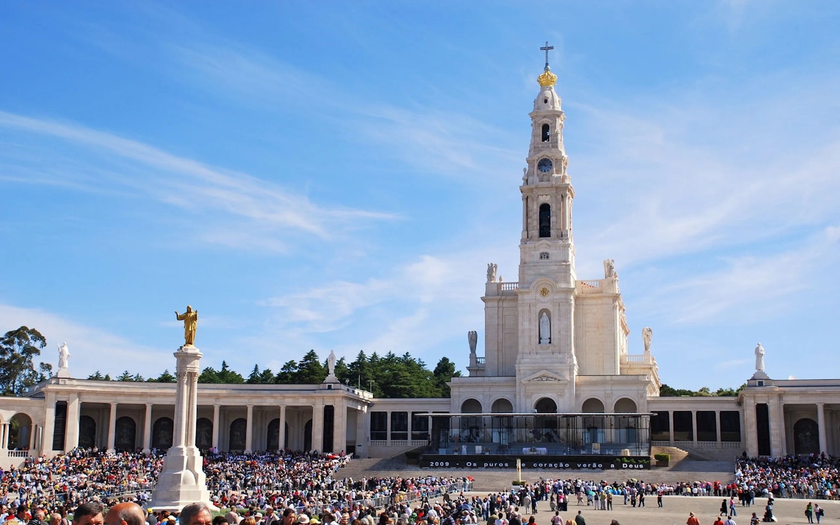 Crowd gathered at the Sanctuary of Our Lady of Fátima in Portugal.