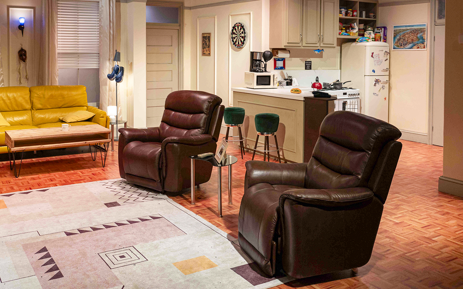 Living room set from The FRIENDS™ Experience with iconic furniture and decor.