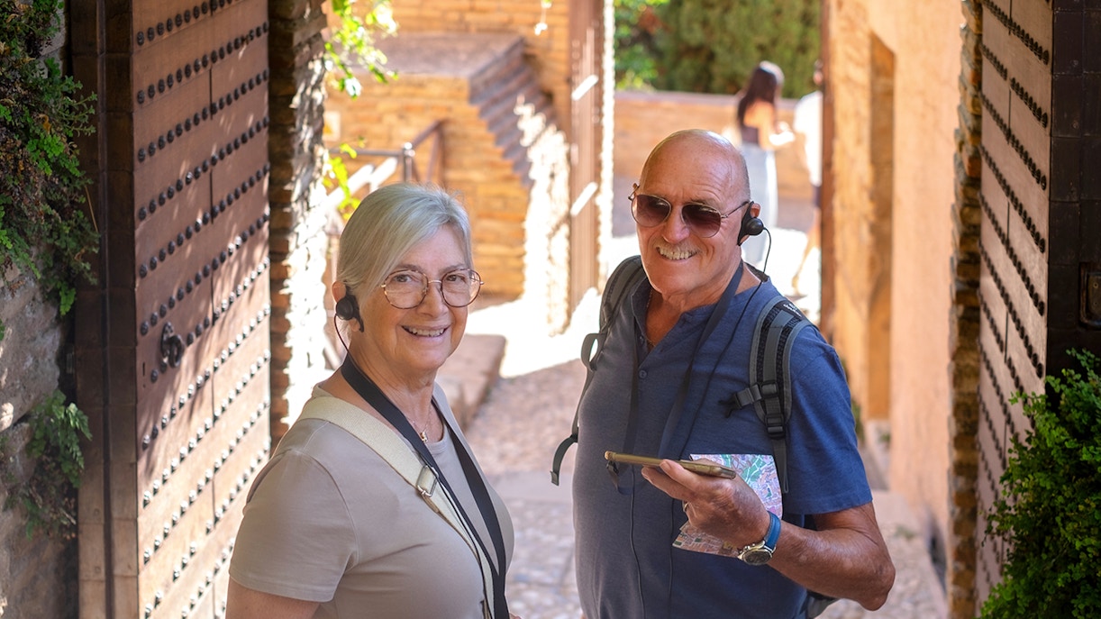 tourists using audio guide