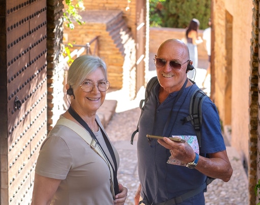 tourists using audio guide at montserrat monastery