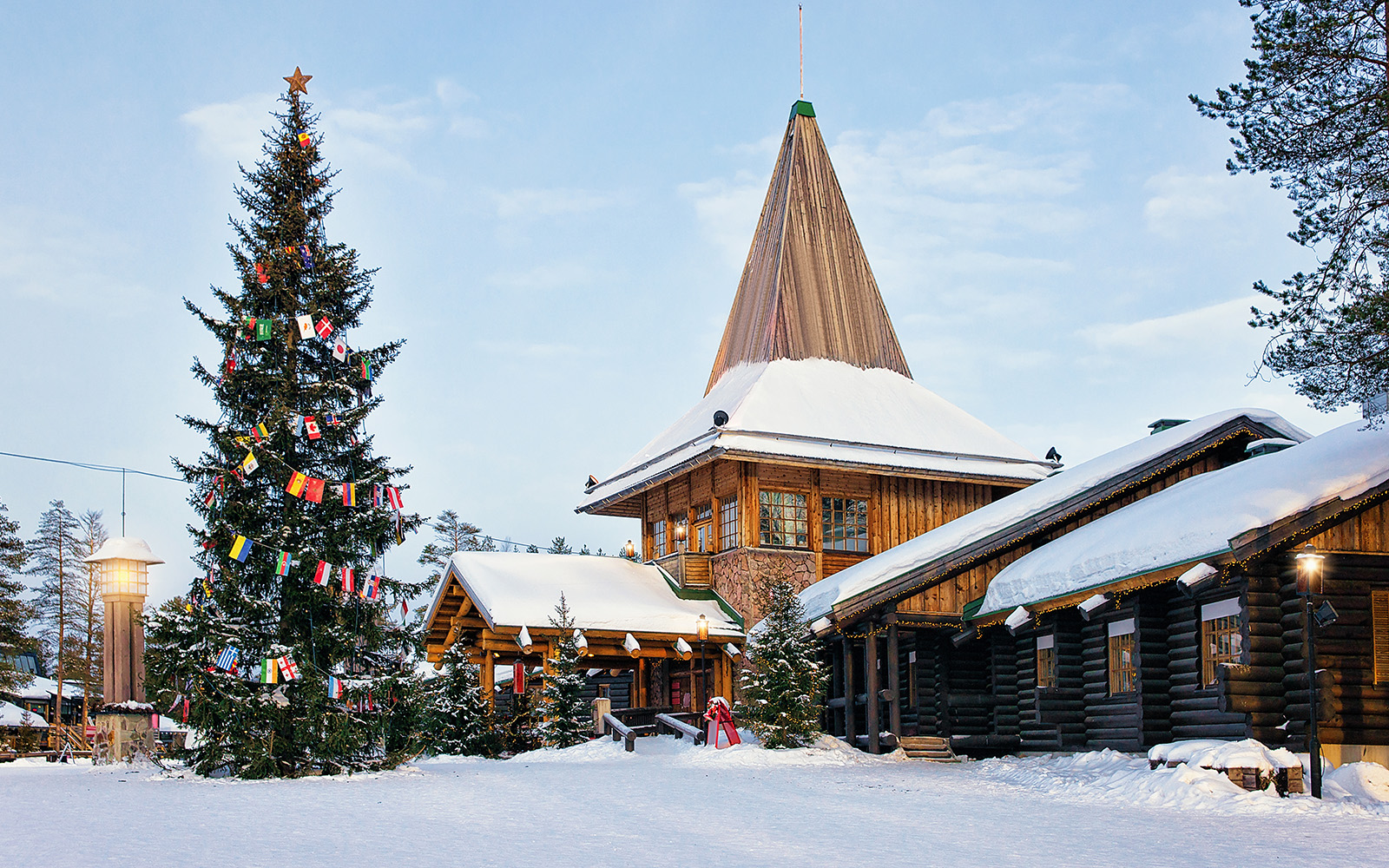 Santa Claus Village in Rovaniemi, Finland with Christmas tree Lapland
