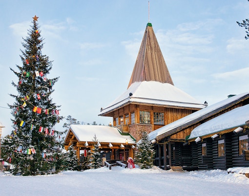 Santa Claus Village in Rovaniemi, Finland with Christmas tree Lapland