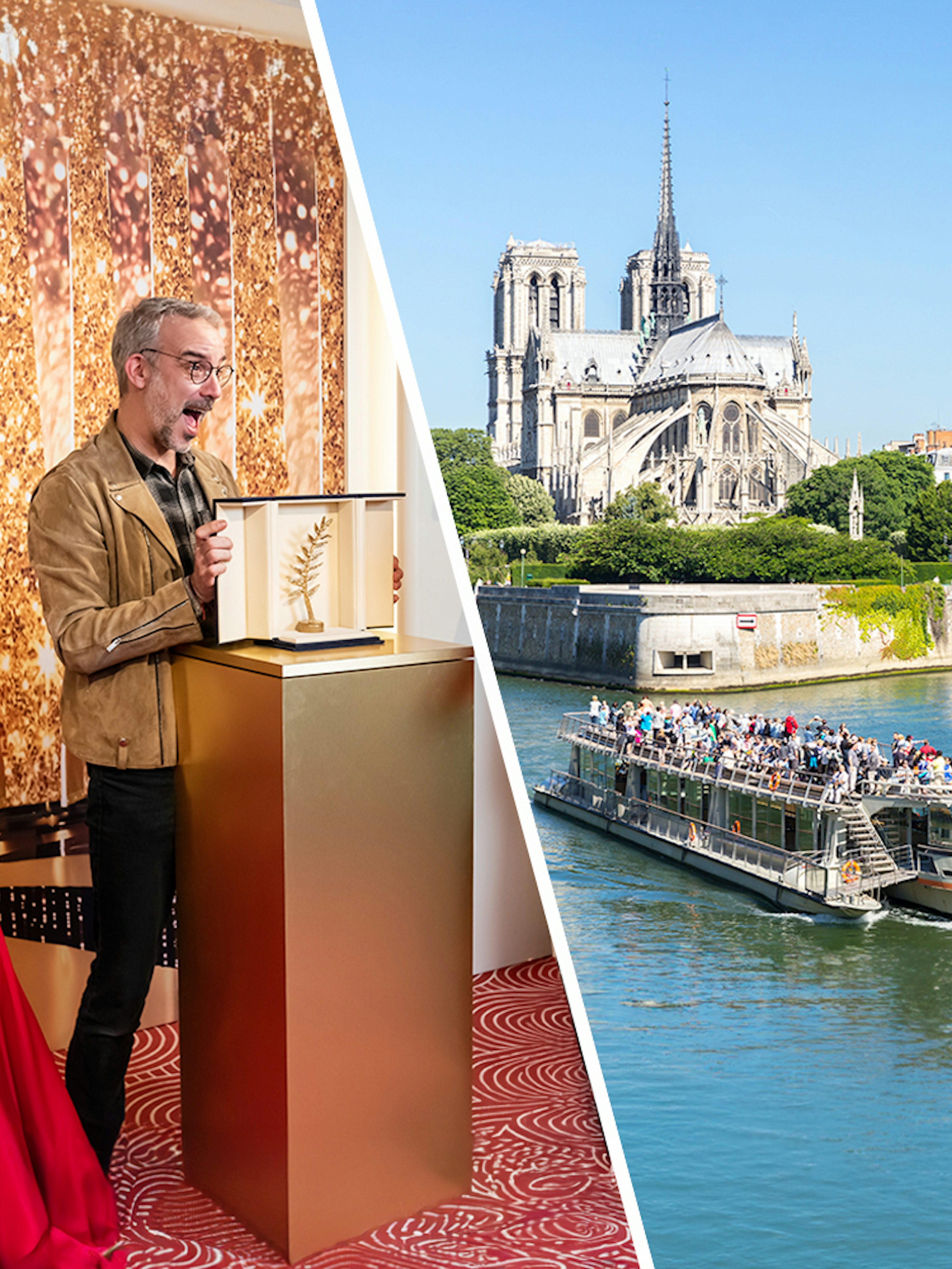Wax figure at Grevin Museum and Seine River cruise near Notre-Dame Cathedral.