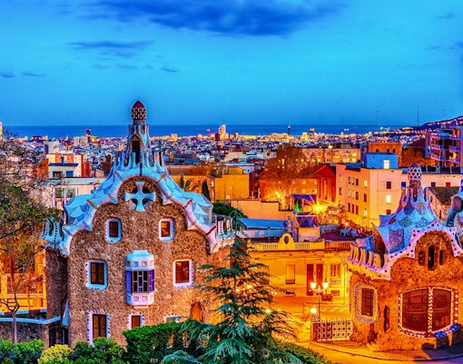 barcelona view from park guell after sunset