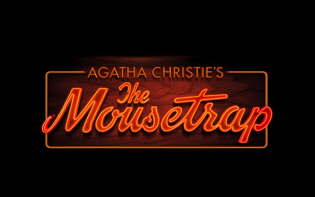 Agatha Christie's The Mousetrap neon sign logo.
