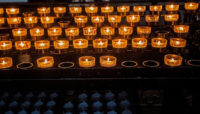 Candles lit for Christmas service at Canterbury Cathedral.