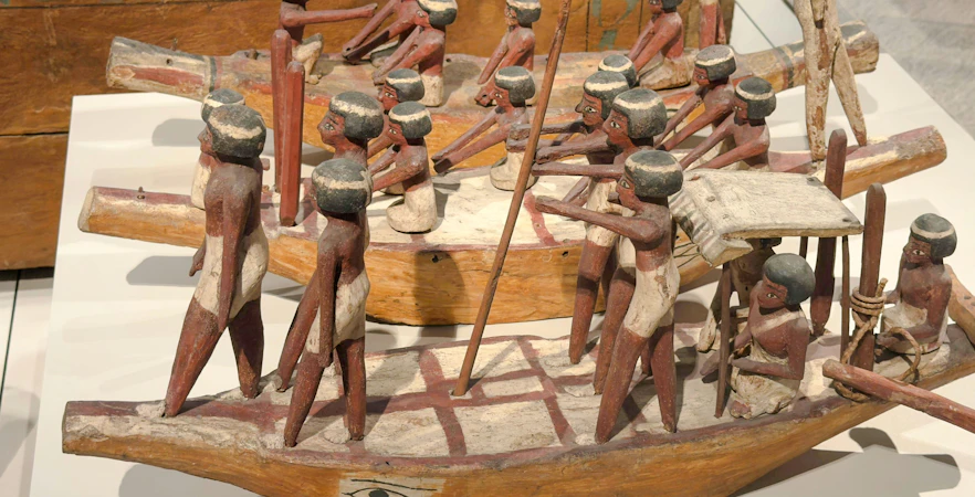 Ancient Egyptian wooden boat models at Museo Egizio, Turin.