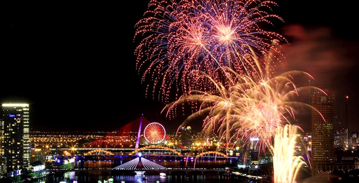 Fireworks over Da Nang skyline during International Fireworks Festival.