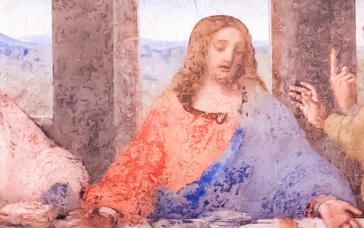 Jesus Christ in The Last Supper painting, Milan, Italy.