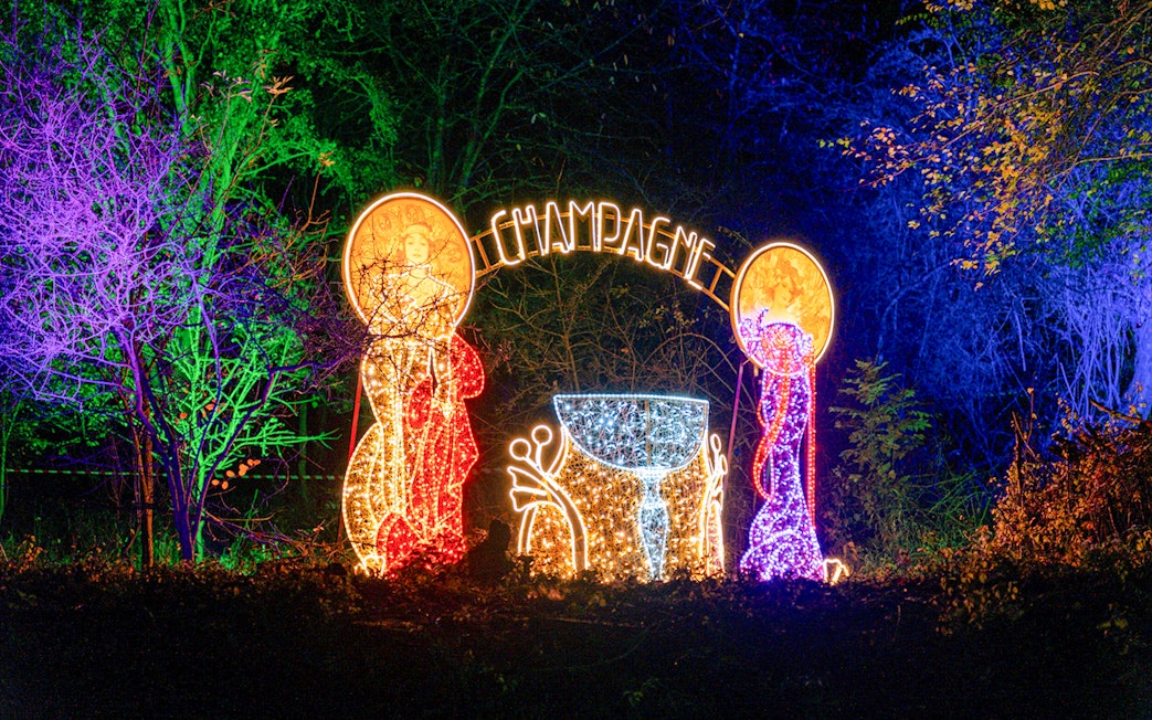Illuminated champagne display at Lumina Park Wonderworld.