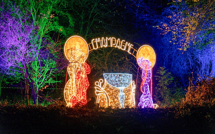 Illuminated champagne display at Lumina Park Wonderworld.