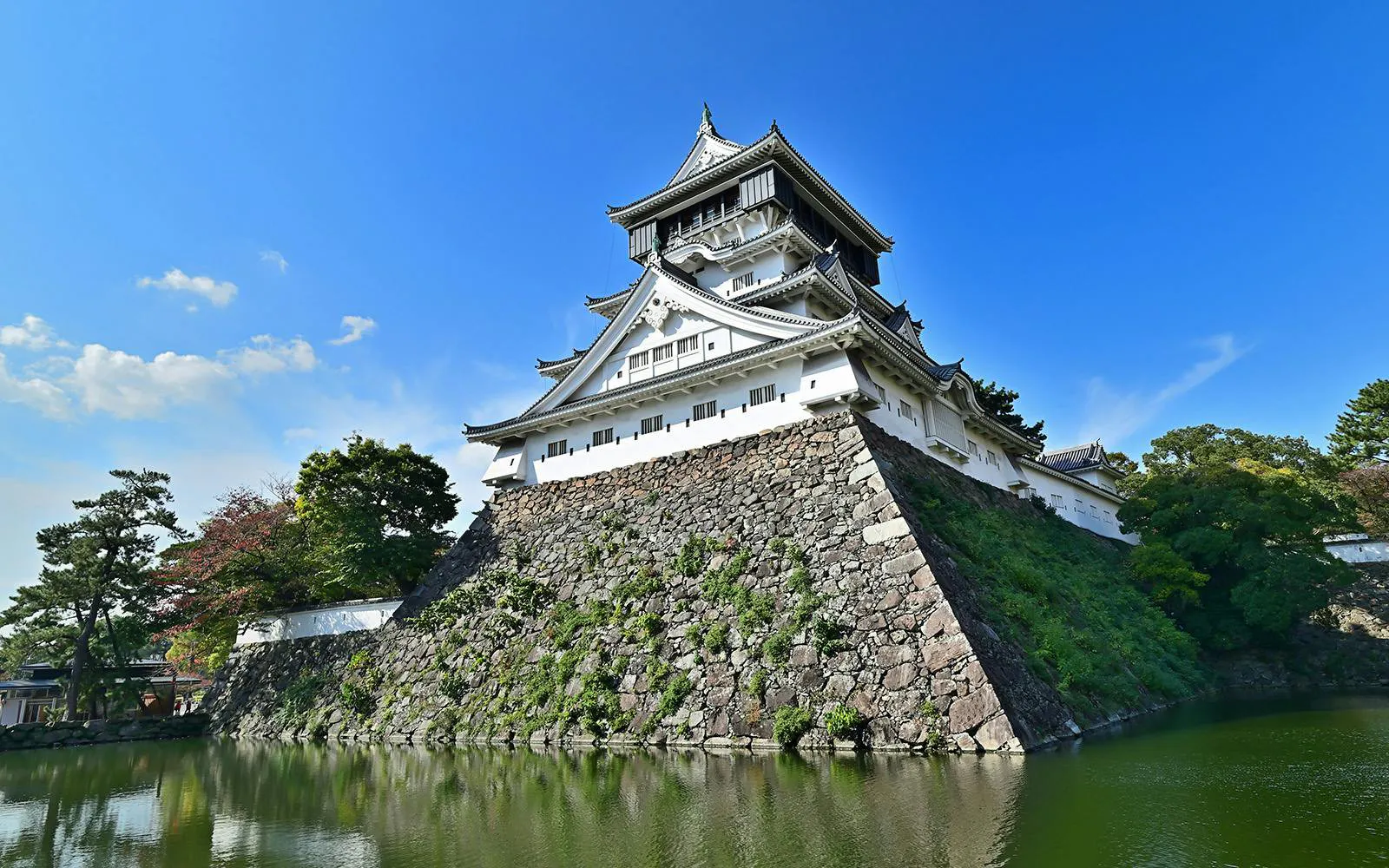 Kokura Castle Tower with stone walls and moat, Kitakyushu City, Fukuoka Prefecture.