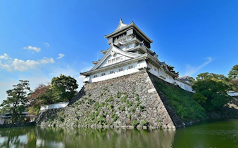 Kokura Castle Tower with stone walls and moat, Kitakyushu City, Fukuoka Prefecture.