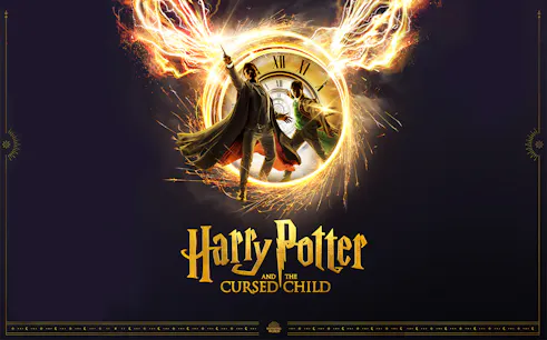 Harry Potter and the Cursed Child promotional image with characters in front of a clock face.