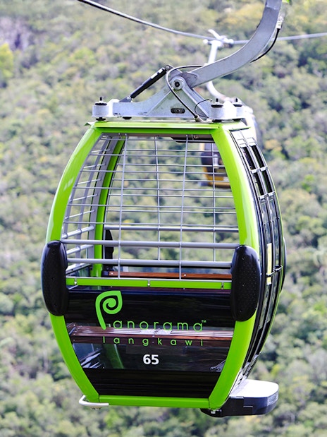 Langkawi Cable Car gondola with forest view in Malaysia.