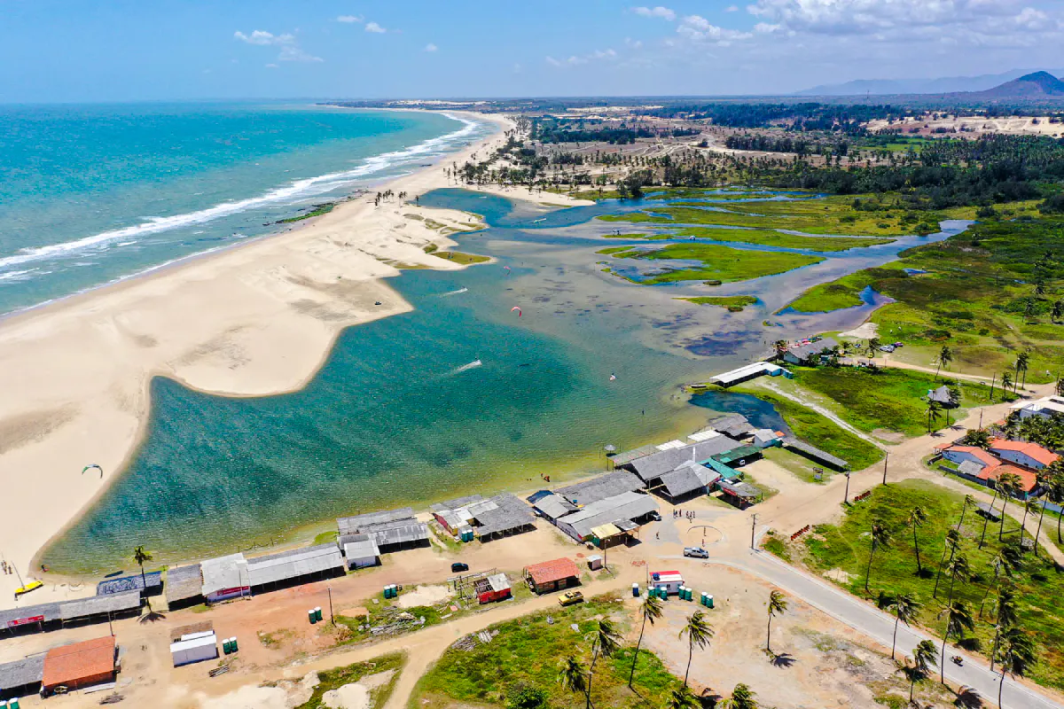 Cumbuco beach and lagoon with sand dunes and coastal landscape, Sao Paulo day tour.
