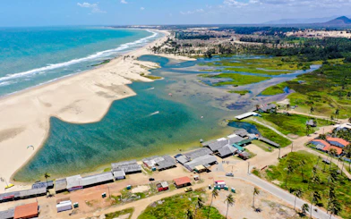 Cumbuco beach and lagoon with sand dunes and coastal landscape, Sao Paulo day tour.