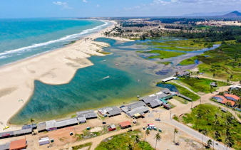 Cumbuco beach and lagoon with sand dunes and coastal landscape, Sao Paulo day tour.