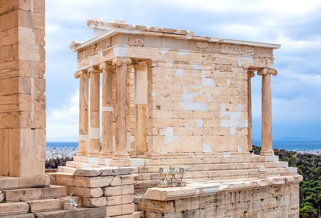 Athena Nike temple on Acropolis of Athens, ancient ruins.