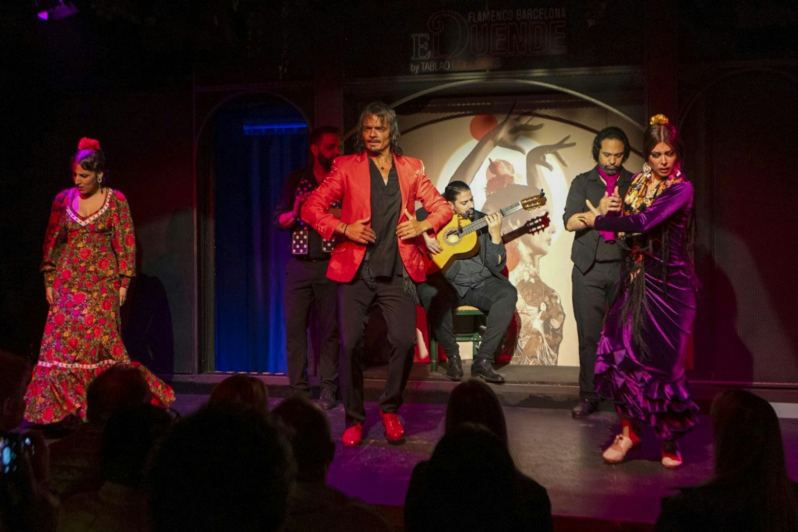 Flamenco dancers and musicians performing at El Duende by Tablao Cordobes in Barcelona.