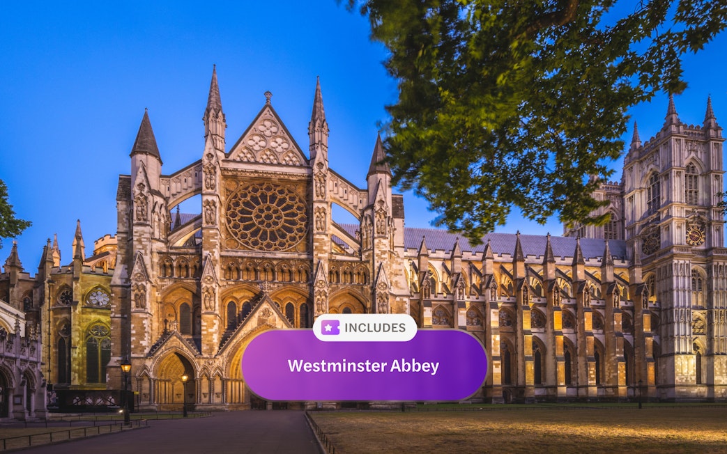 Westminster Abbey illuminated at night, London.