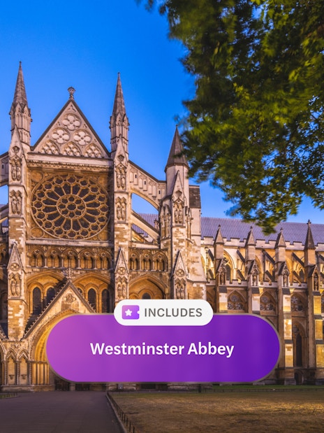 Westminster Abbey illuminated at night, London.