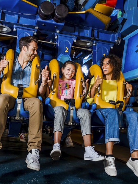Visitors enjoying a ride at Parc Asterix, France.