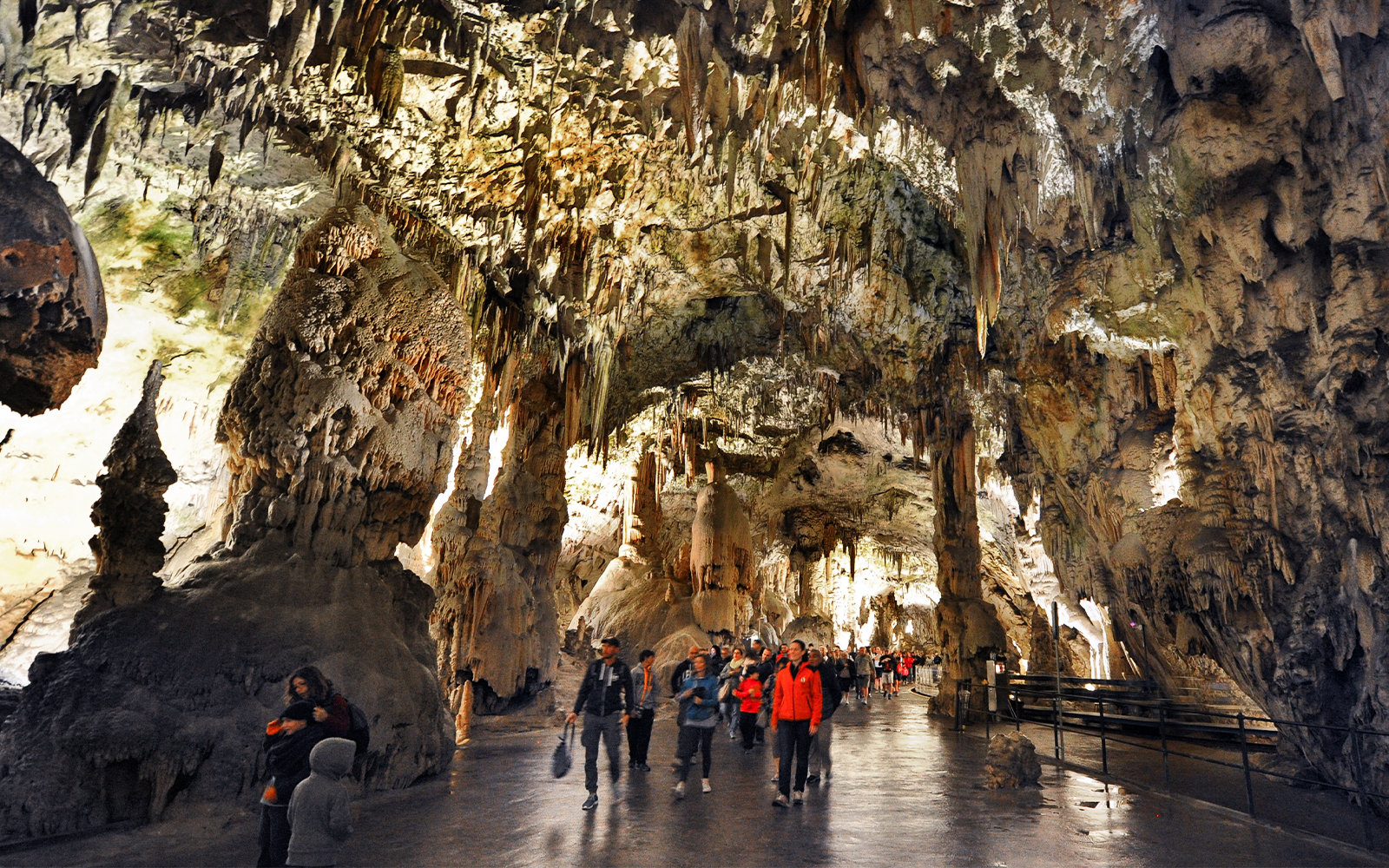 Stalactites and stalagmites inside the Postojna cave	