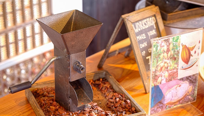 Chocolate sculptures and exhibits at the Chocolate Museum in Barcelona.