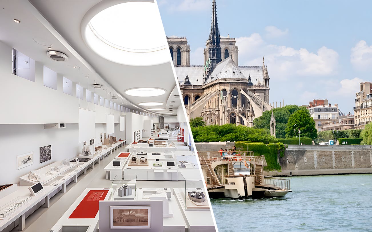 Notre-Dame de Paris and City of Architecture & Heritage exhibition interior.