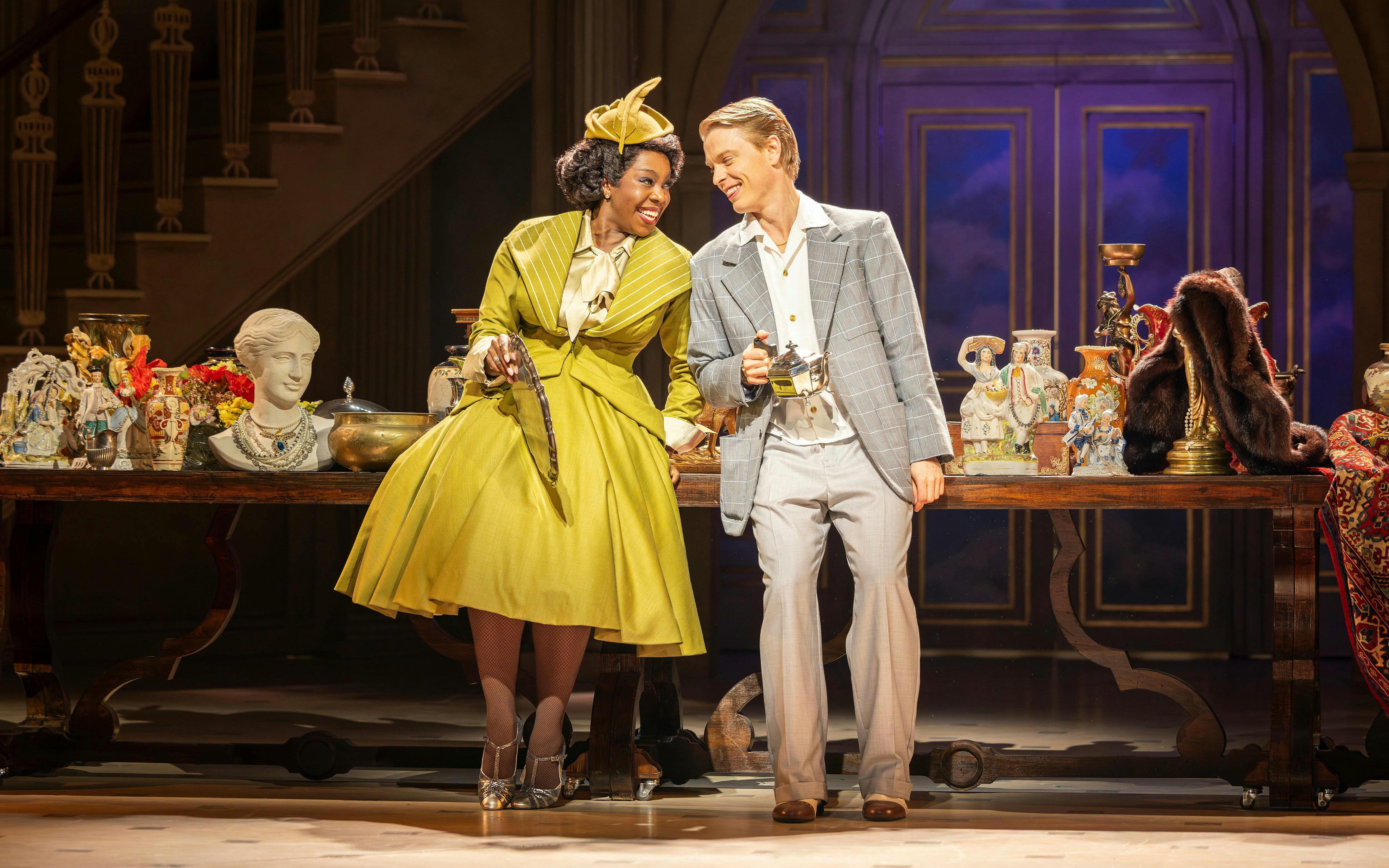 Stage actors in period costumes during High Society performance, Westend.