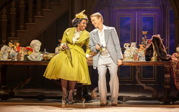 Stage actors in period costumes during High Society performance, Westend.