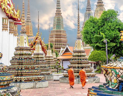 Monks walking in Wat Pho Temple