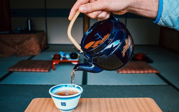 Pouring tea during a traditional ceremony at Kennin-ji Temple, Kyoto.
